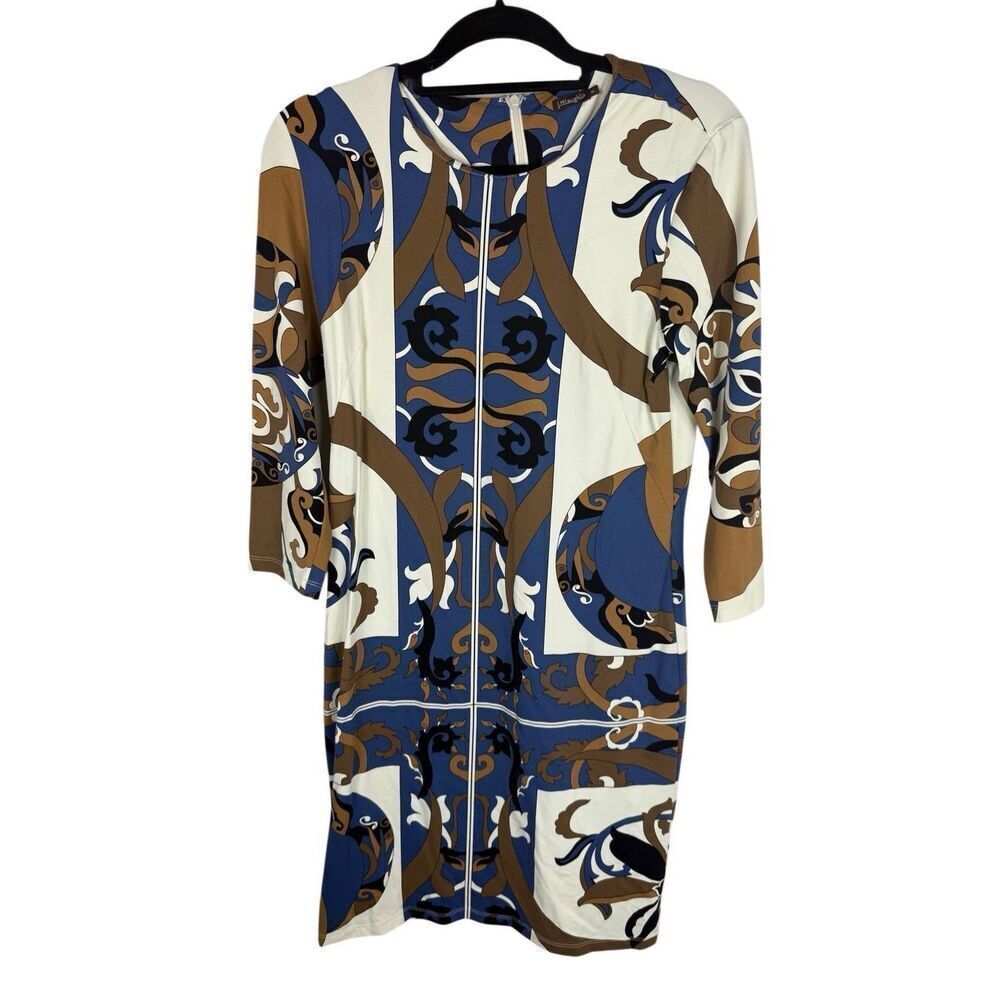 J. McLaughlin Sophia Dress Blue and Khaki- Size M